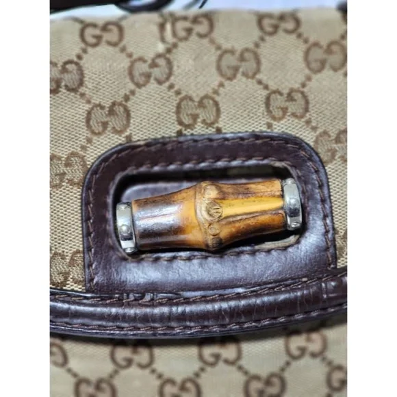 SOLD*Authentic GUCCI GG Canvas And Leather New Bamboo Top Handle Bag Beige/Brown - Picture 16 of 16